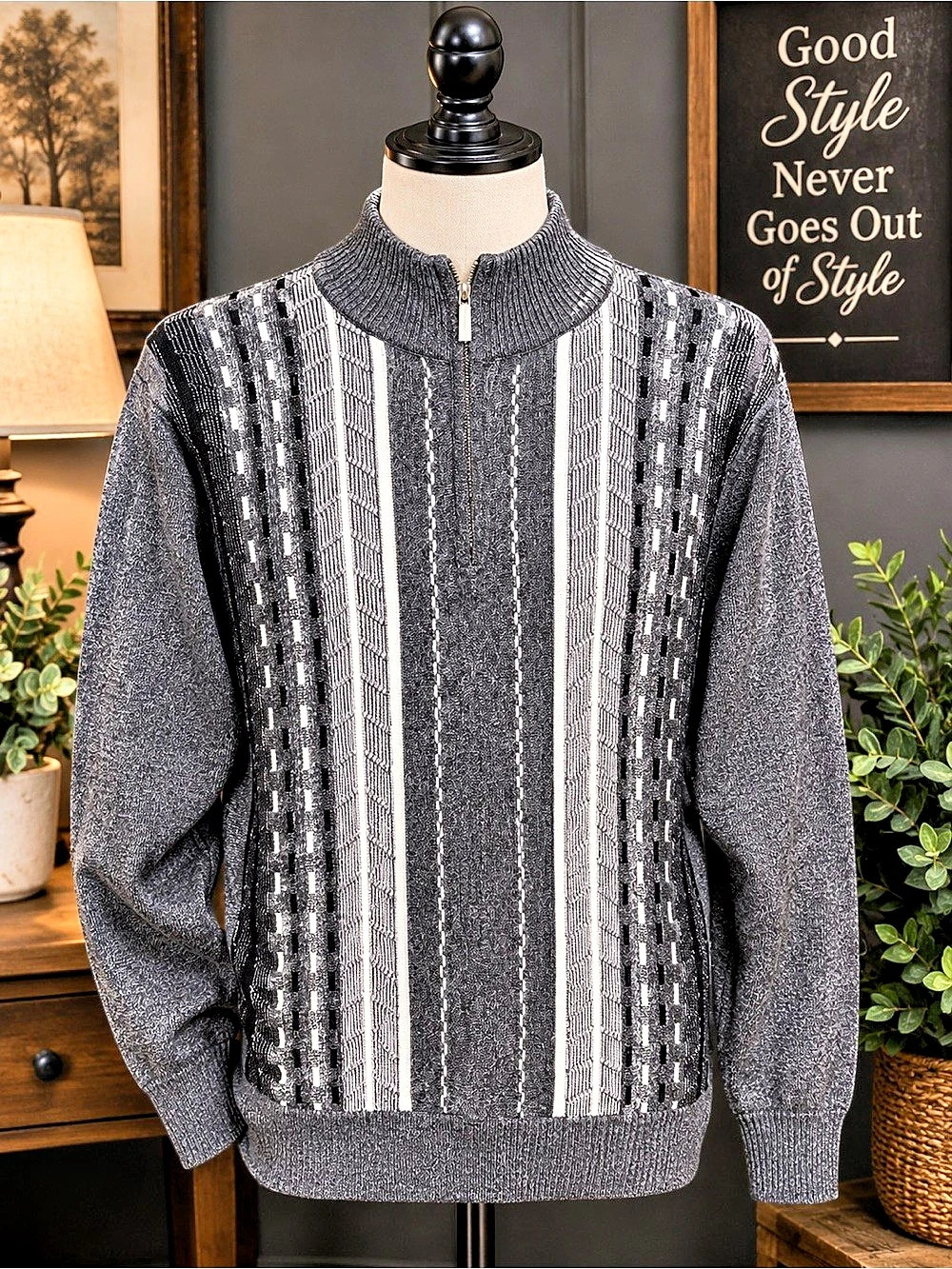Men's Gray & Black Zip-Up Sweater